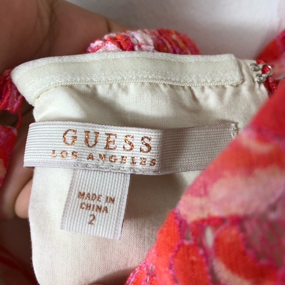 [SOLD] Guess Pink Orange Floral Fit Flare Dress - Picture 6 of 7
